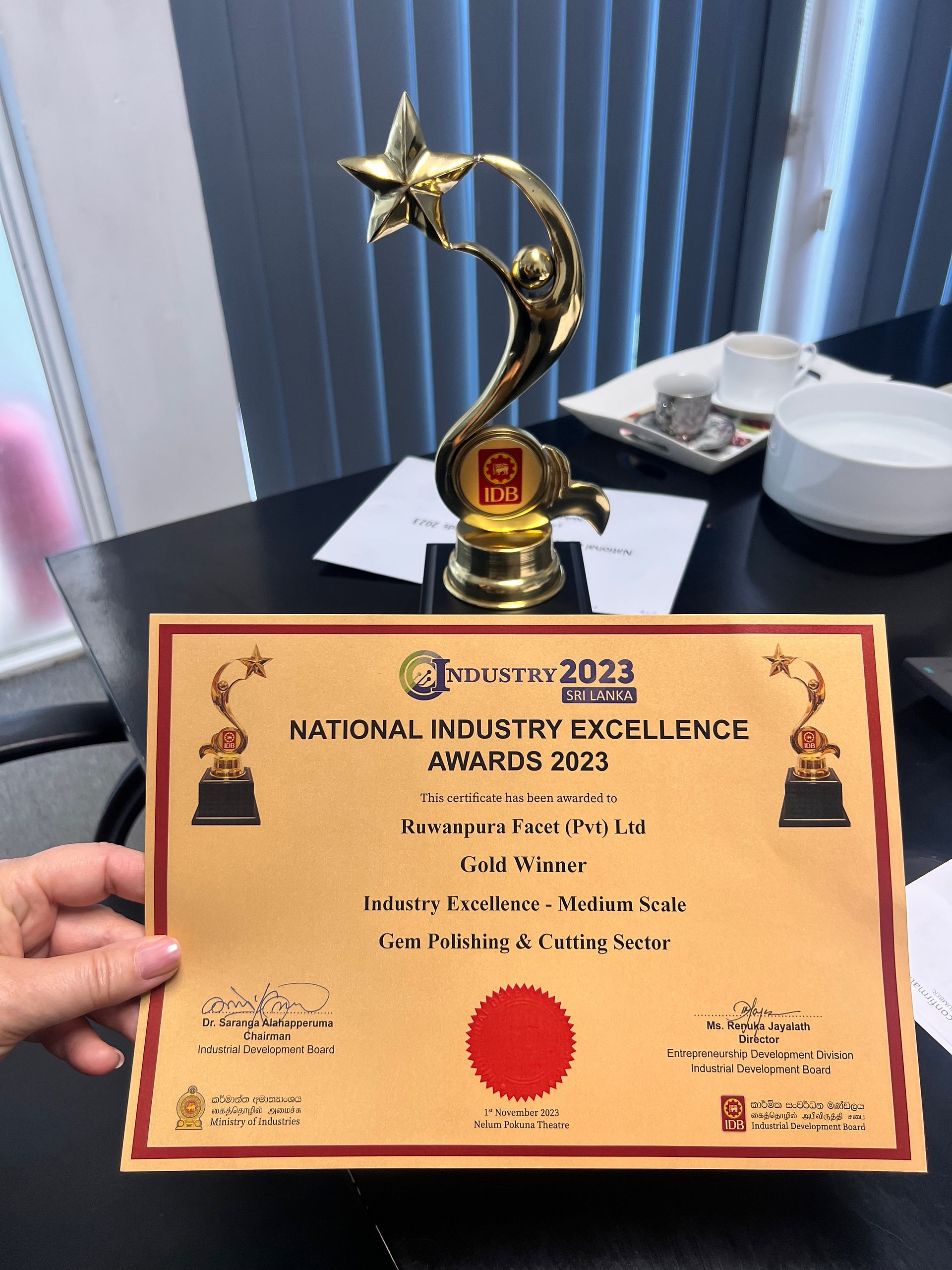 Recieving the 2023 National Industry Excellence Award for gem polishing and cutting.