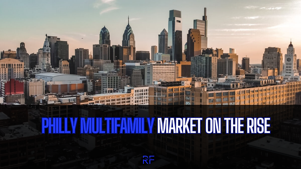 A colorful aerial view of Philadelphia's cityscape at sunset, showcasing numerous high-rise buildings and skyscrapers.