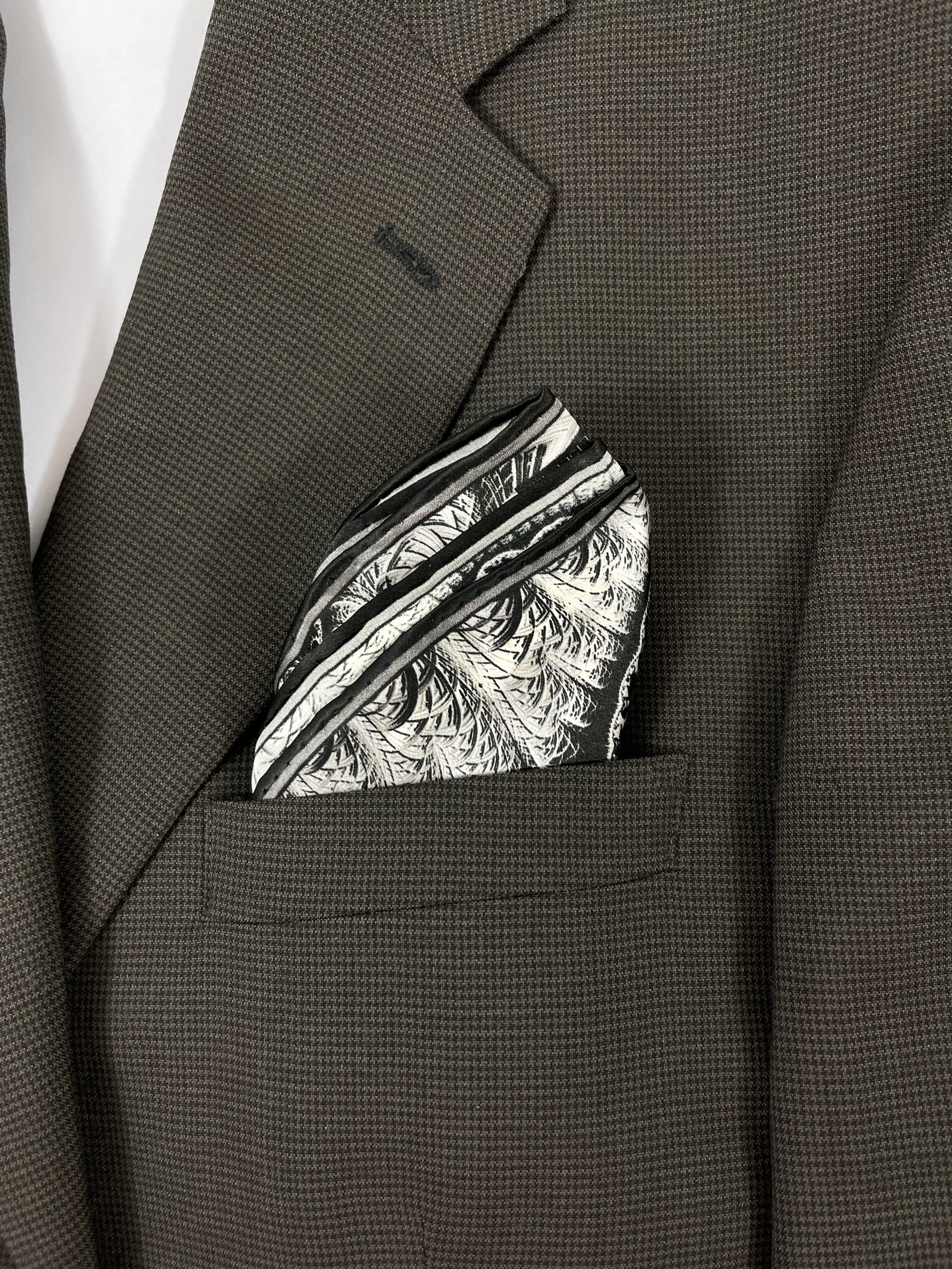 Monochrome Fractal Silk Pocket Square: Black and White Handkerchief