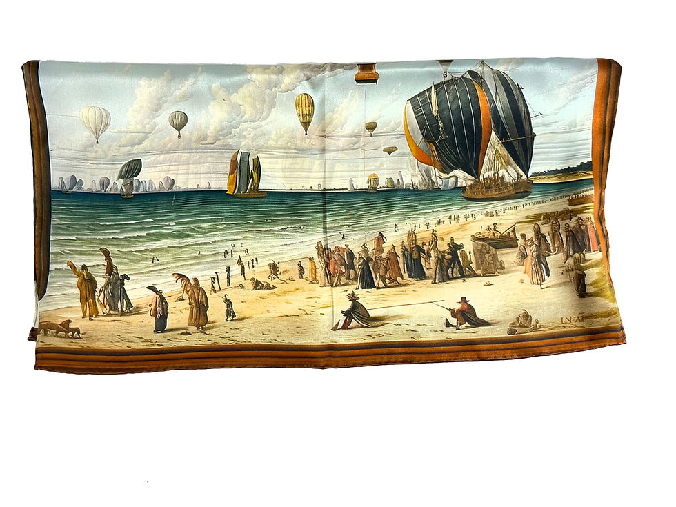 Thumbnail: Small Neckerchief Silk Scarf, "Bruegel does South Beach"