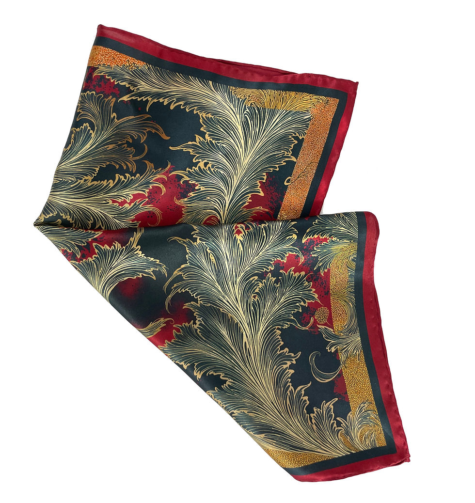 Thumbnail: Mens Red Silk Pocket Square, "Acanthus"