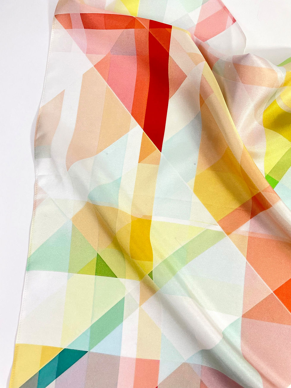 Thumbnail: Habotai Silk Scarf, Modern Plaid