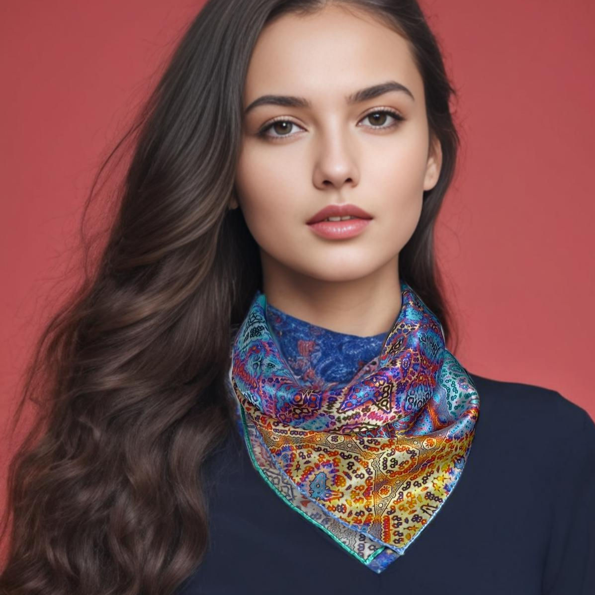 Small Silk Scarf, "Magic Flute", Fractal Paisley
