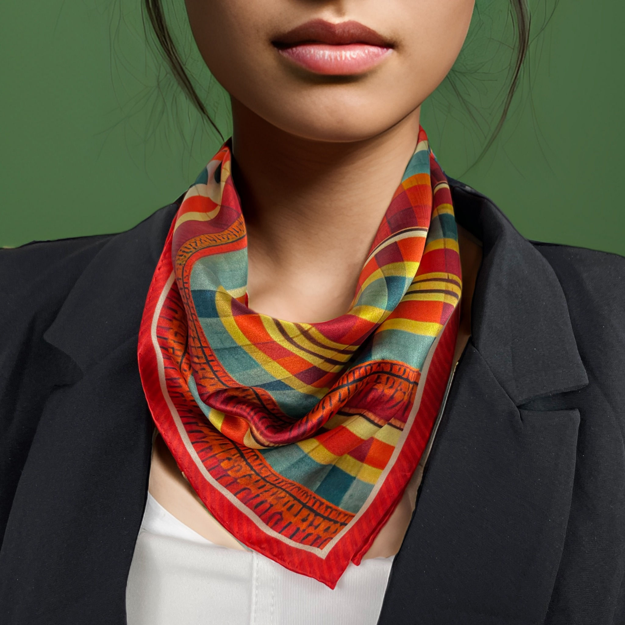 Small Red Silk Scarf, "Red Plaid"