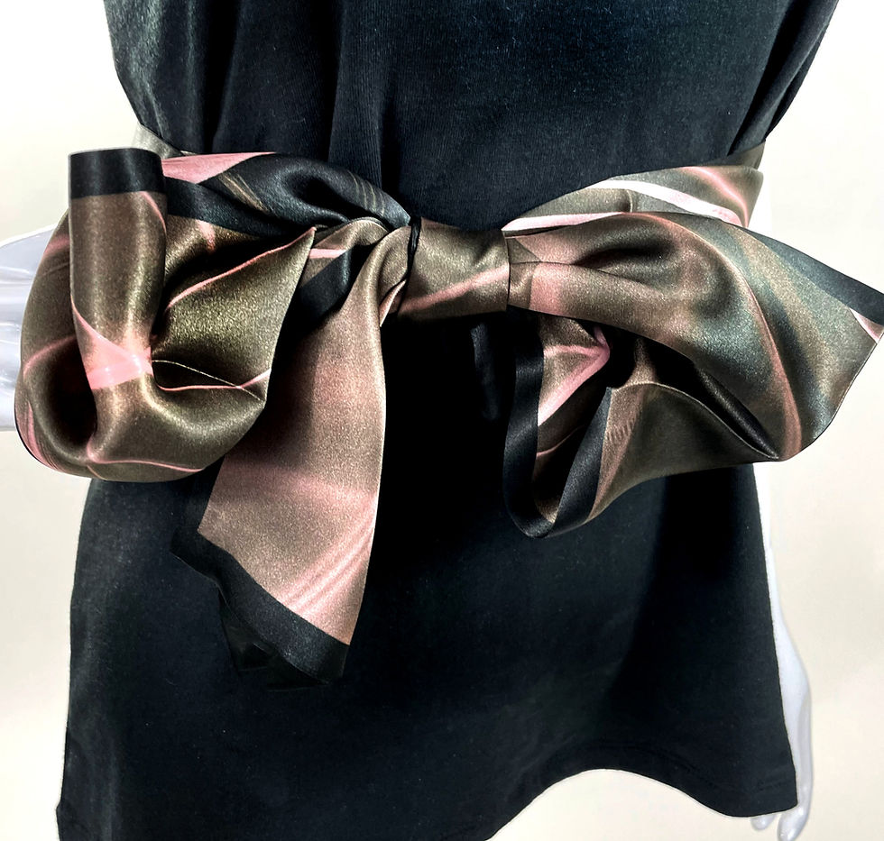 Thumbnail: Narrow Silk Scarf, Pink and black Hair Band, Silk Hat Scarf, 5" wide Pony Tail T