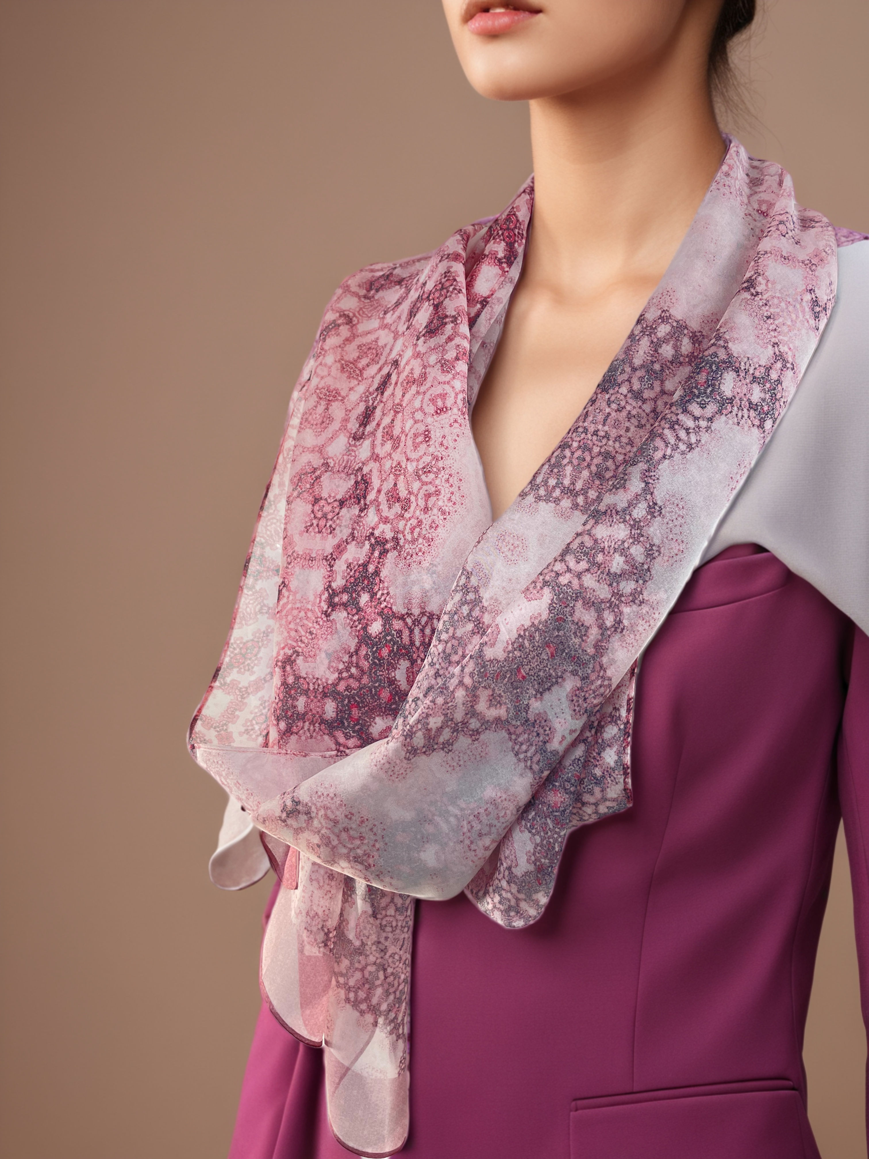 Pink and White Silk Scarf, Meditation Shawl, Unique Scarves for Women, Gift for