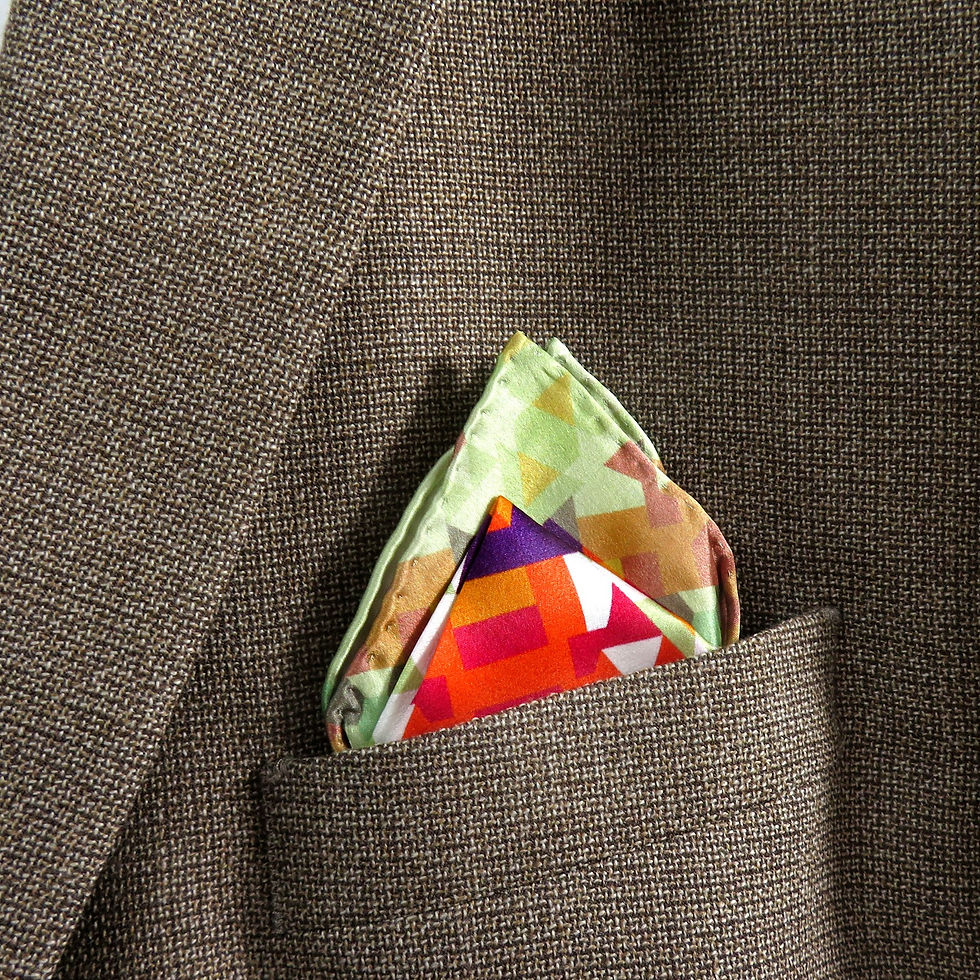 Thumbnail: Men's Pocket Square, "Coordinates" 3D Fractal Silk Handkerchief, unique gift for