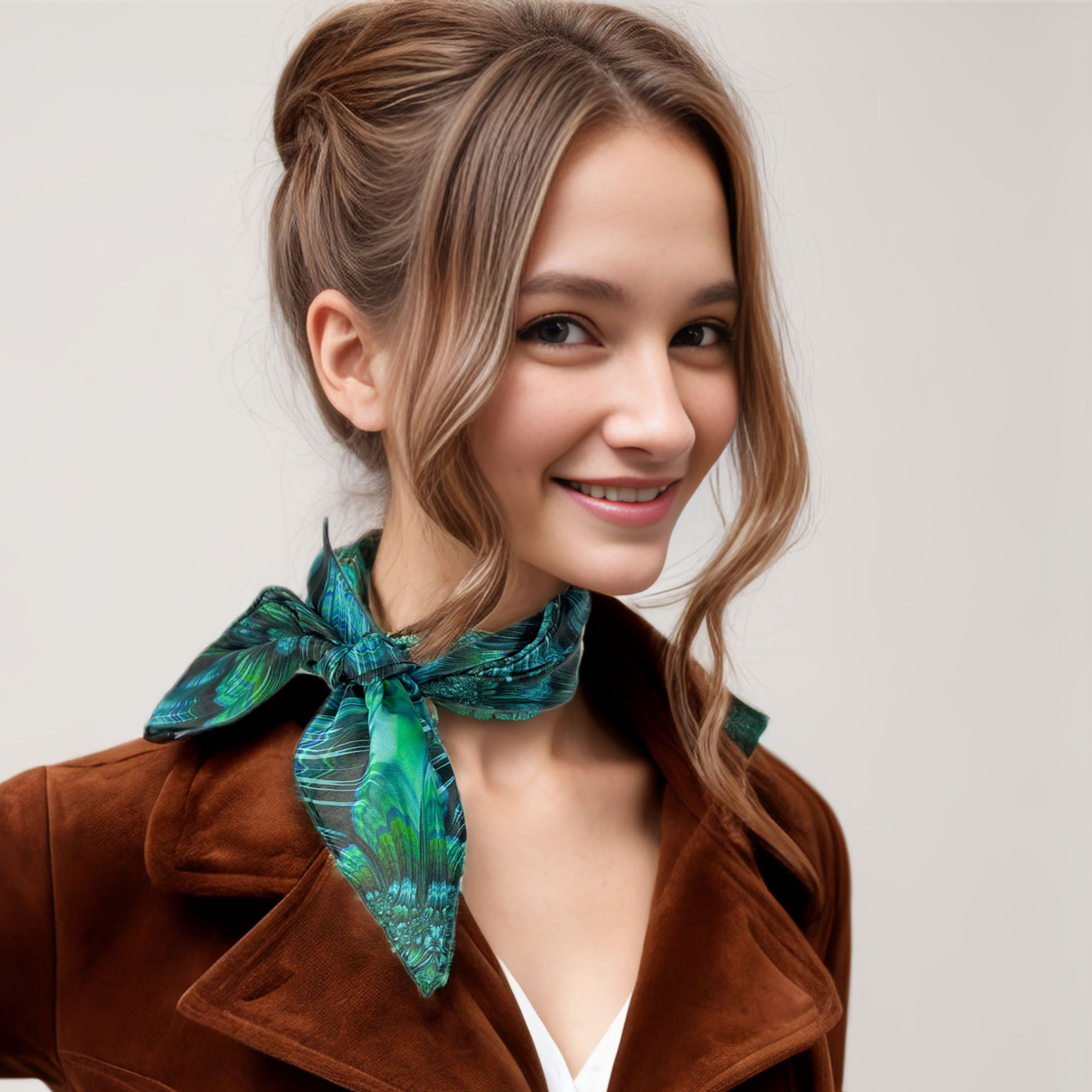 Small Green Silk Scarf, "Reaction", 16" Square