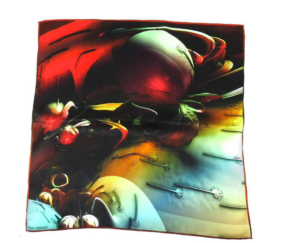 Thumbnail: 3D Fractal Silk Pocket Square: "Fornax" Hand-Rolled Hem, gift for man