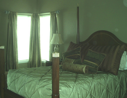 Silk curtains with custom bedding