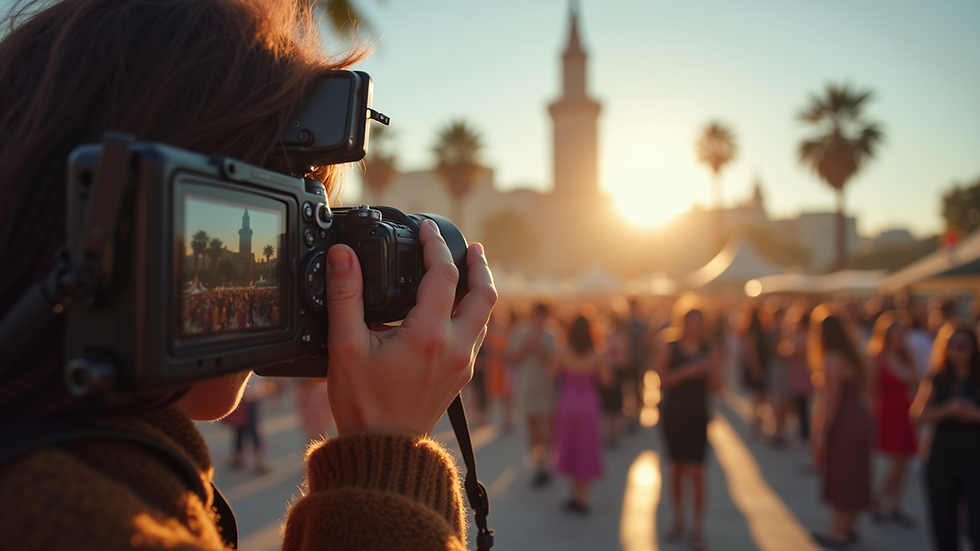 Eye-level view of a camera capturing a vibrant outdoor event