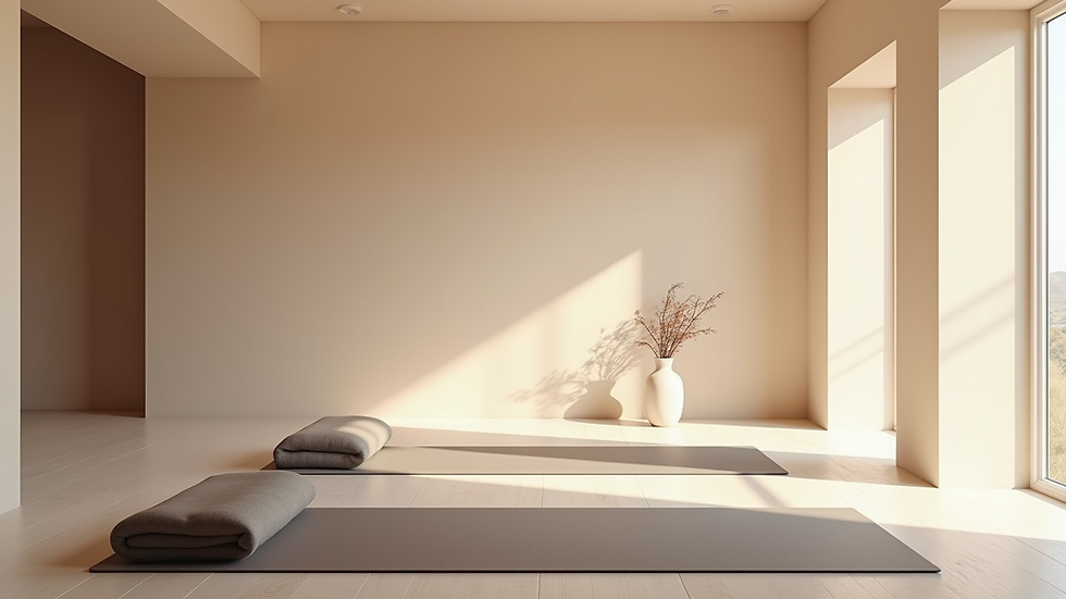 Close-up view of a serene indoor space with yoga mats