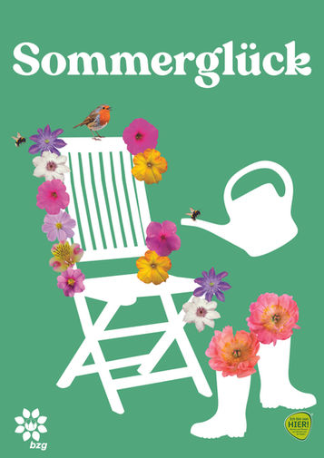 Das Plakat zeigt die Mixed-Media Illustration einer Gartenszene.