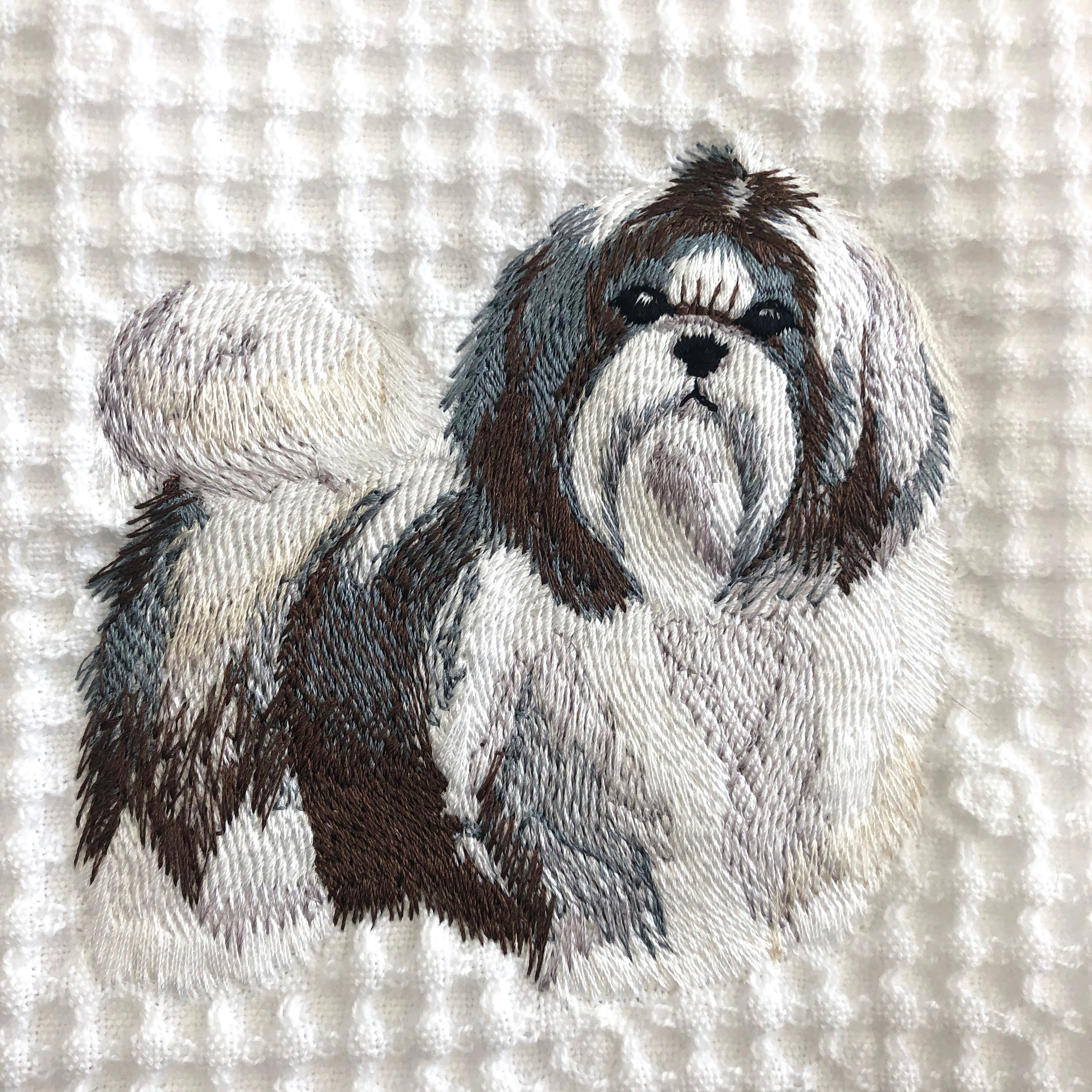 Shih Tzu Embroidered Waffle Weave Towel