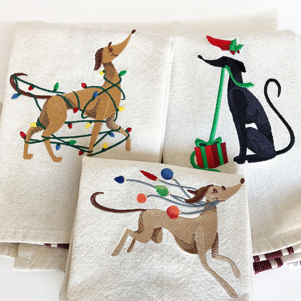 Greyound Christmas Tea Towel - Set of Three