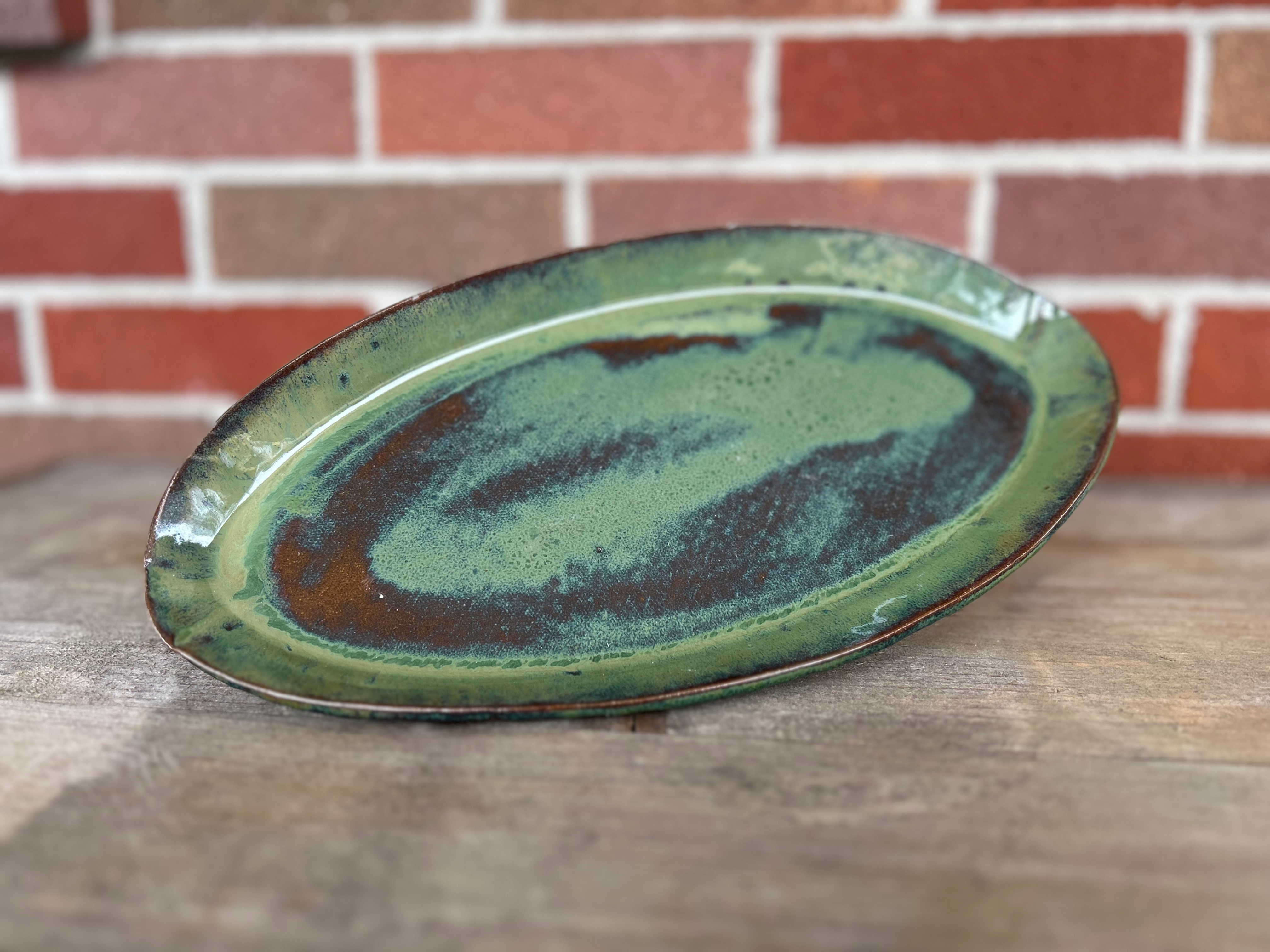 Woodland Path Oblong Leaf-Patterned Dish – 12” Handmade Oblong Plate