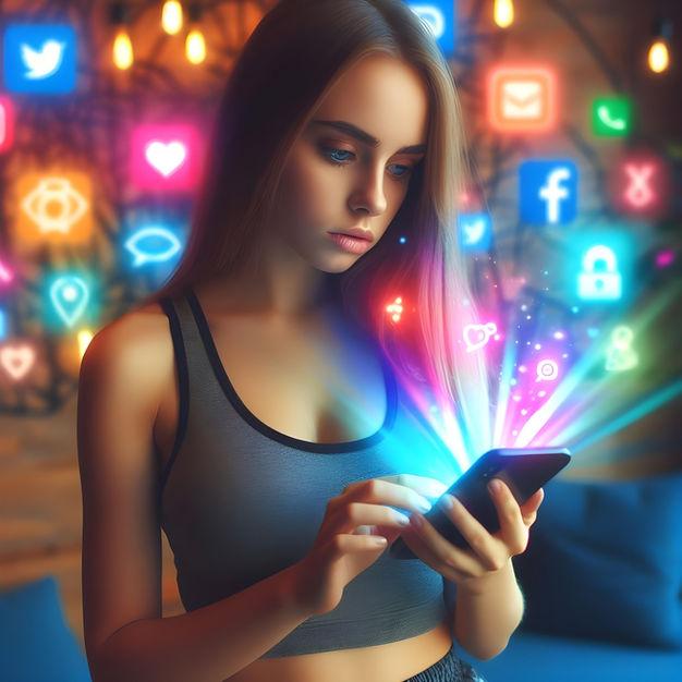 Girl holding a phone in her hand looking at social media