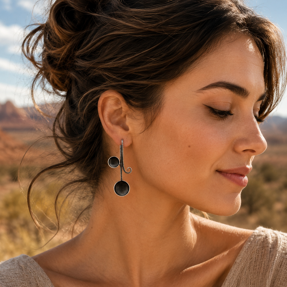 Boucles d'oreilles rigides en argent 925‰/vue sur oreille