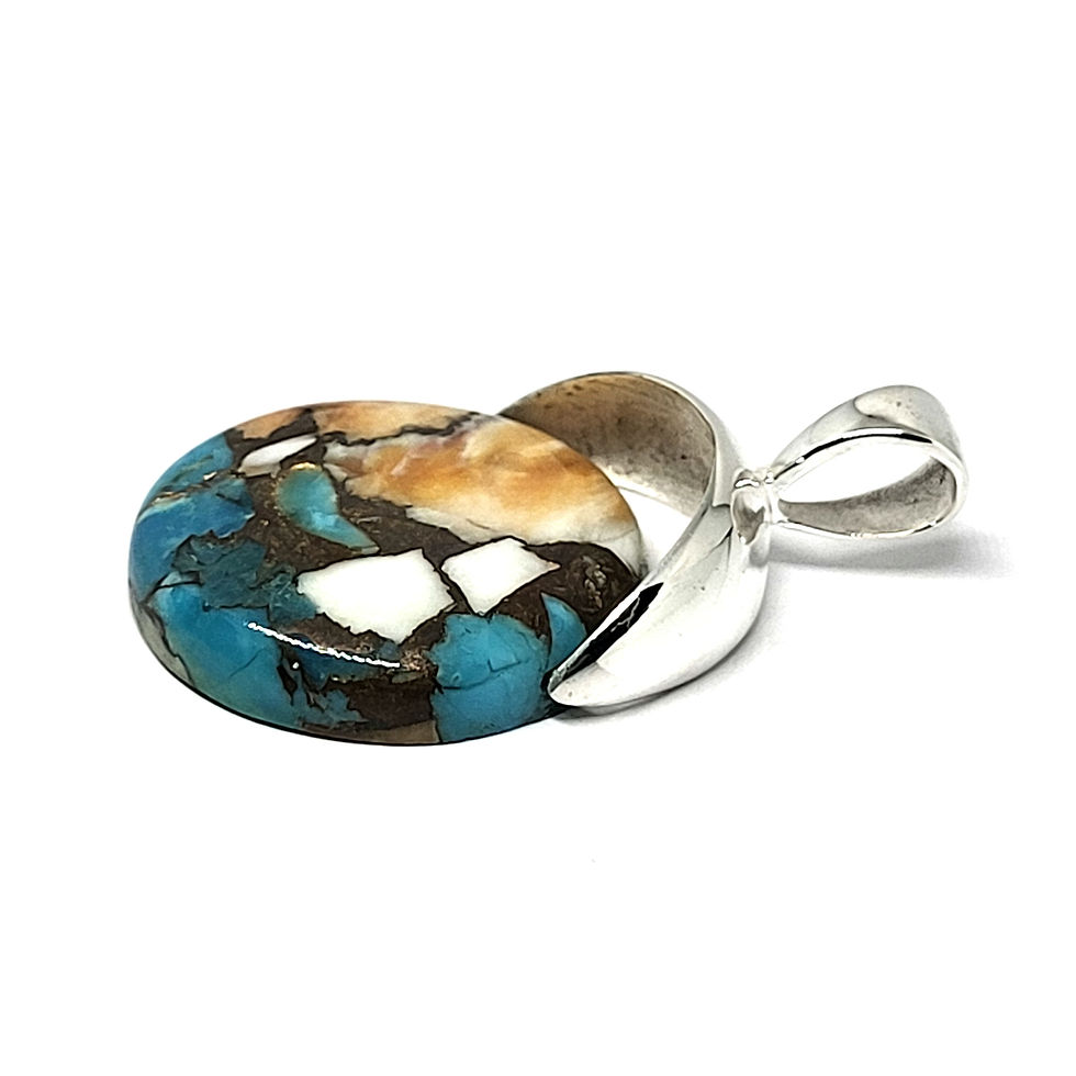 Miniatura: Pendentif turquoise spiny oyster ronde et argent 925‰