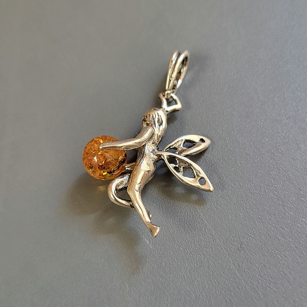 Miniatura: Pendentif fée en ambre et argent 925‰