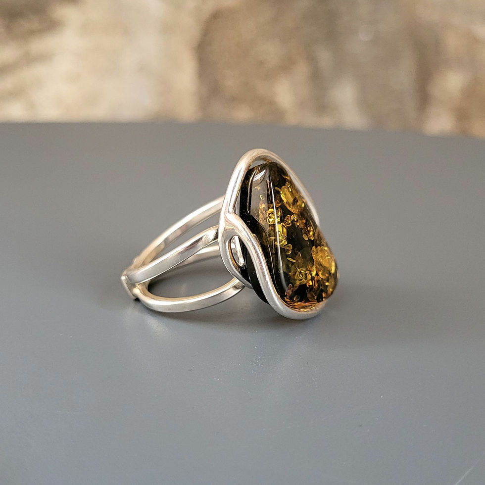 Thumbnail: Bague en ambre vert sur argent 925‰ 