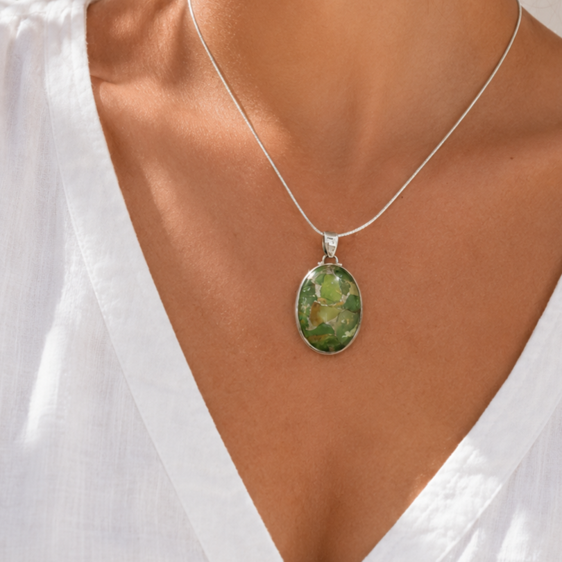 Pendentif turquoise Mohave verte et argent 925‰