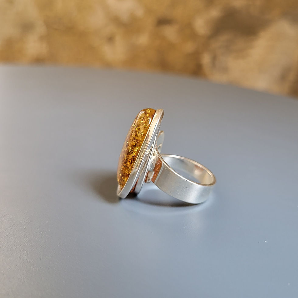Miniature : Bague en ambre sur argent 925‰ 