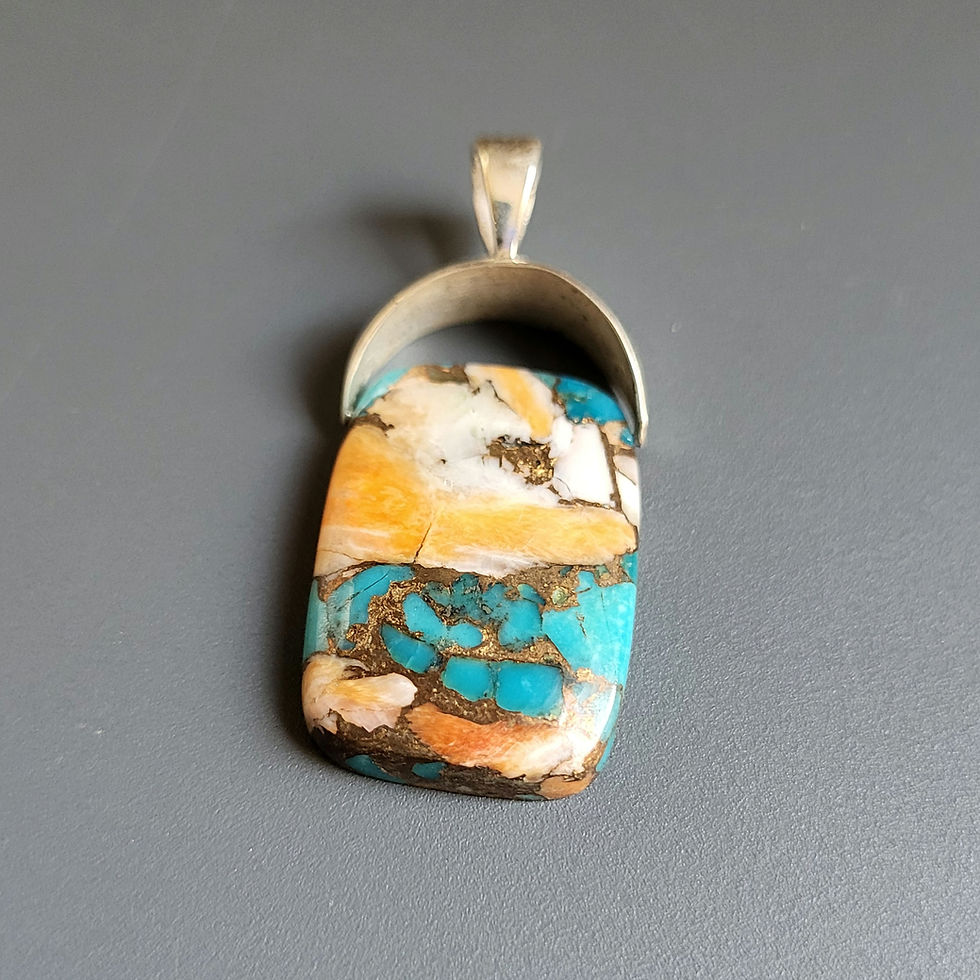 Thumbnail: Pendentif rectangle turquoise spiny oyster et argent 925‰