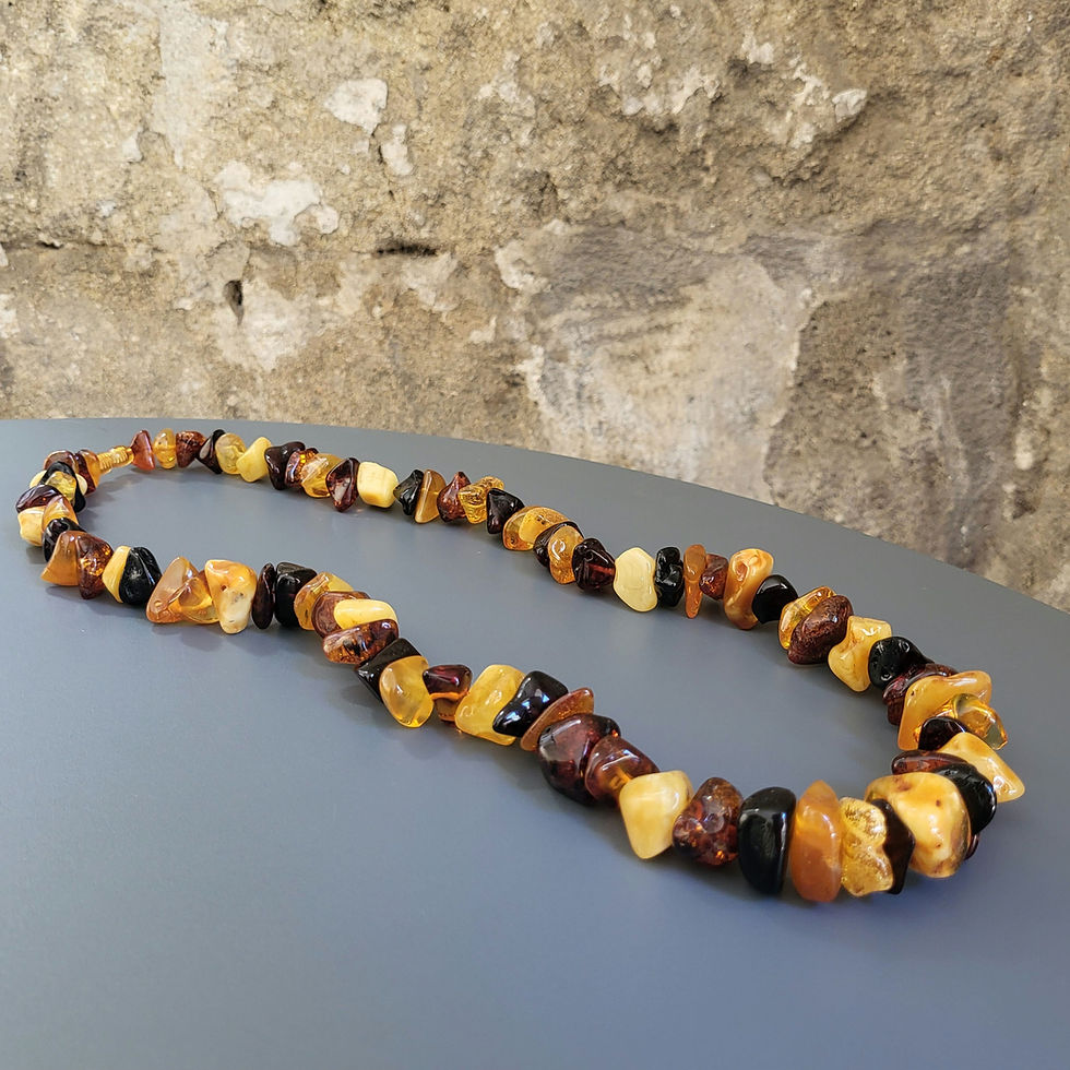 Miniature : Collier long en ambre naturel multicolore. 