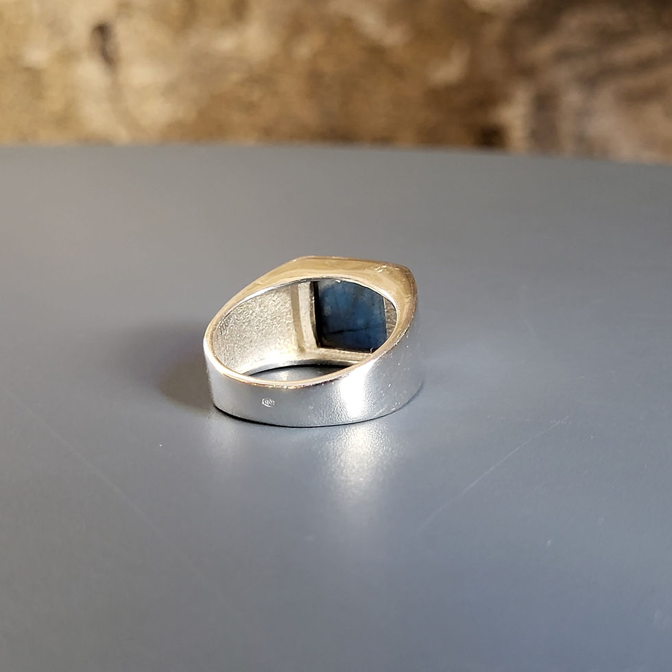 Miniature : Chevalière labradorite carrée et argent 925‰/vue arrière