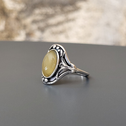 Bague En Argent Sterling Avec Ambre Naturel - Pièce Unique Rectangulaire