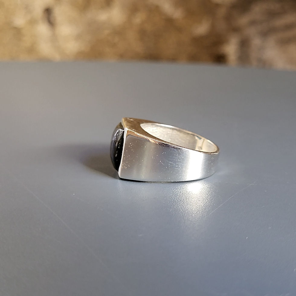 Miniature : Chevalière labradorite carrée et argent 925‰/vue profil gauche