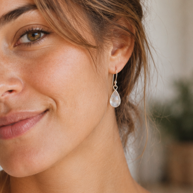 Boucles d'oreilles en pierre de lune et argent 925‰. Douceur lumineuse.