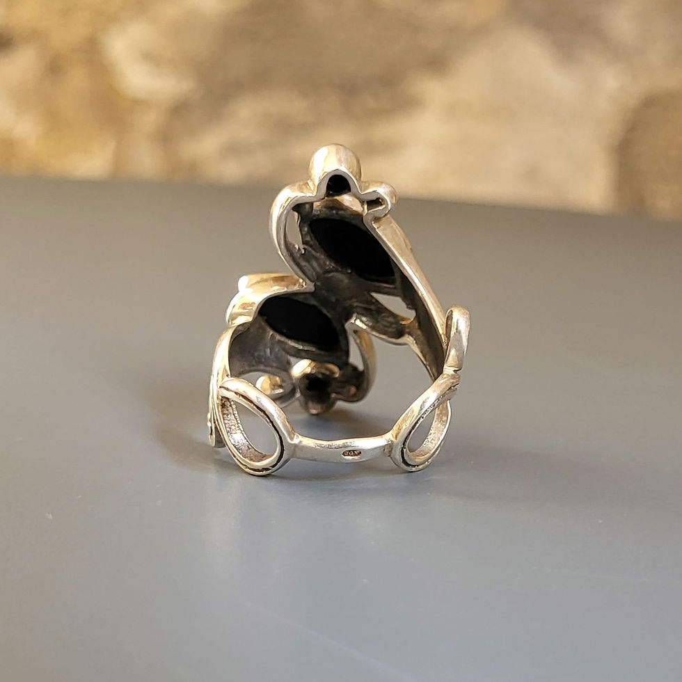 Miniature : Bague onyx noir et argent massif 925‰