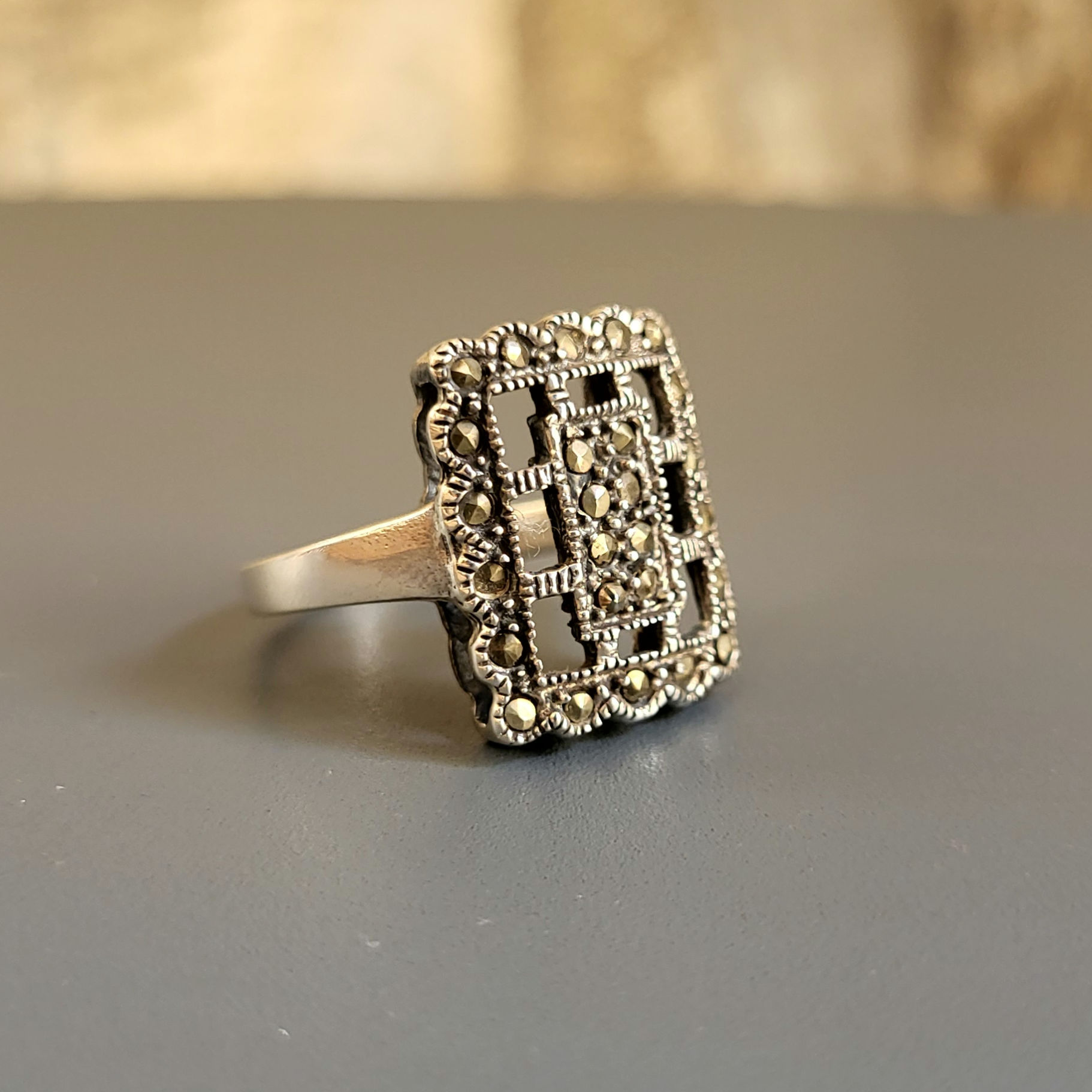 Bague rectangle marcassites et argent 925‰