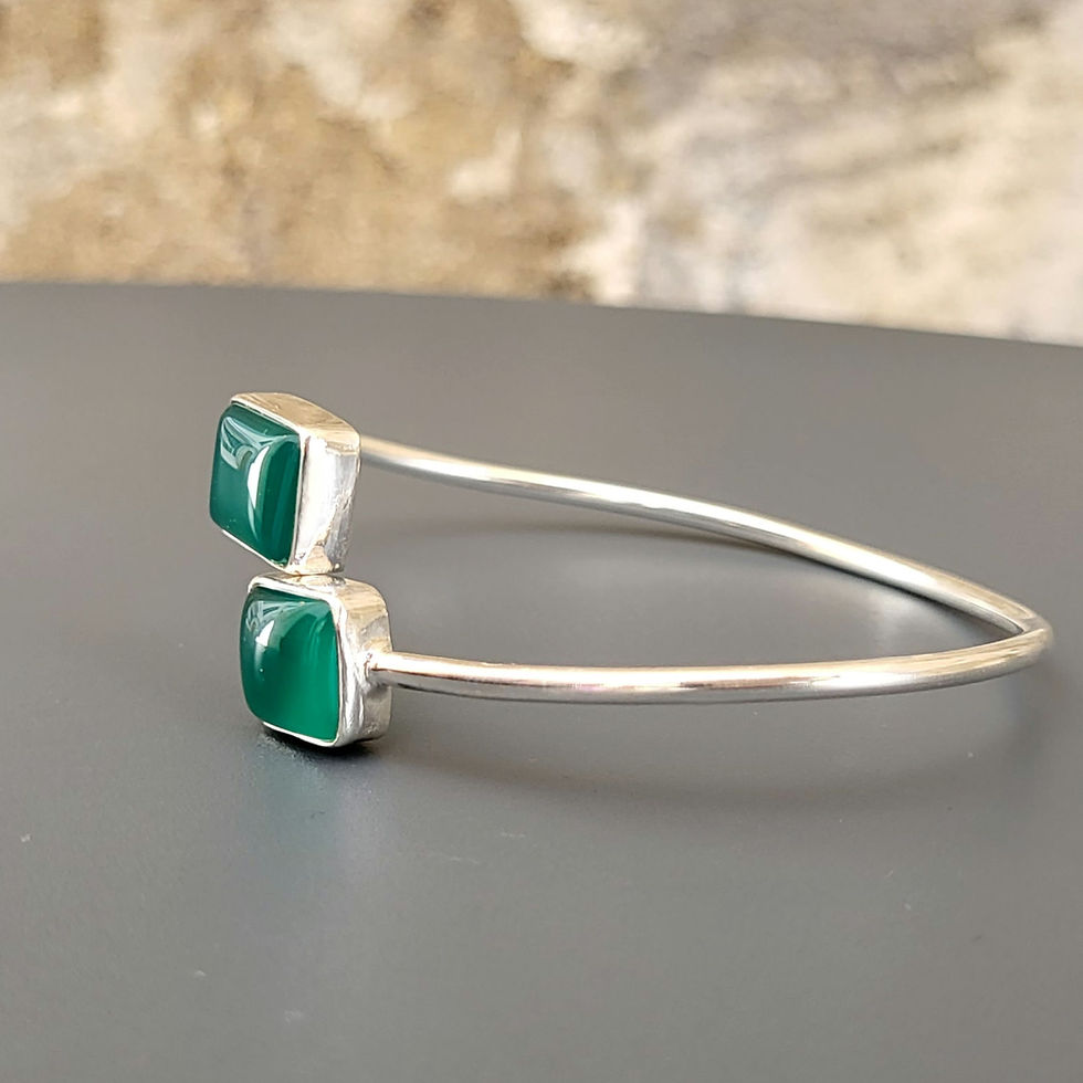 Miniature : Bracelet onyx vert rectangles polis sur jonc argent 925‰