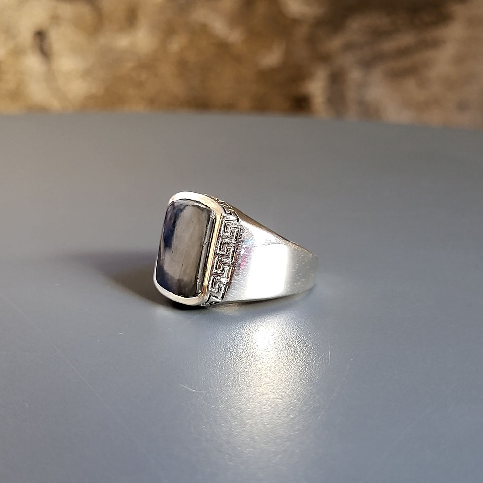 Miniature : Chevalière rectangle labradorite et argent 925‰