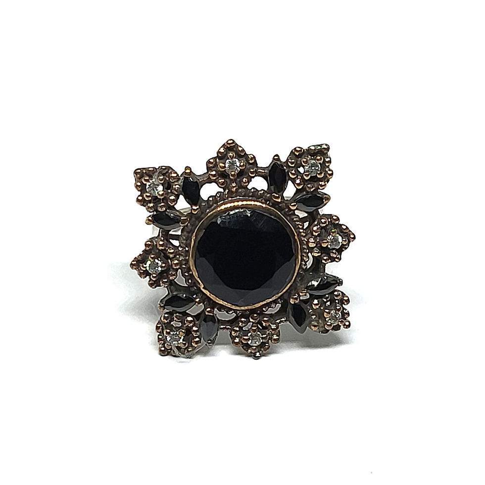 Black onyx/zirconium ring, 925‰ solid silver and copper