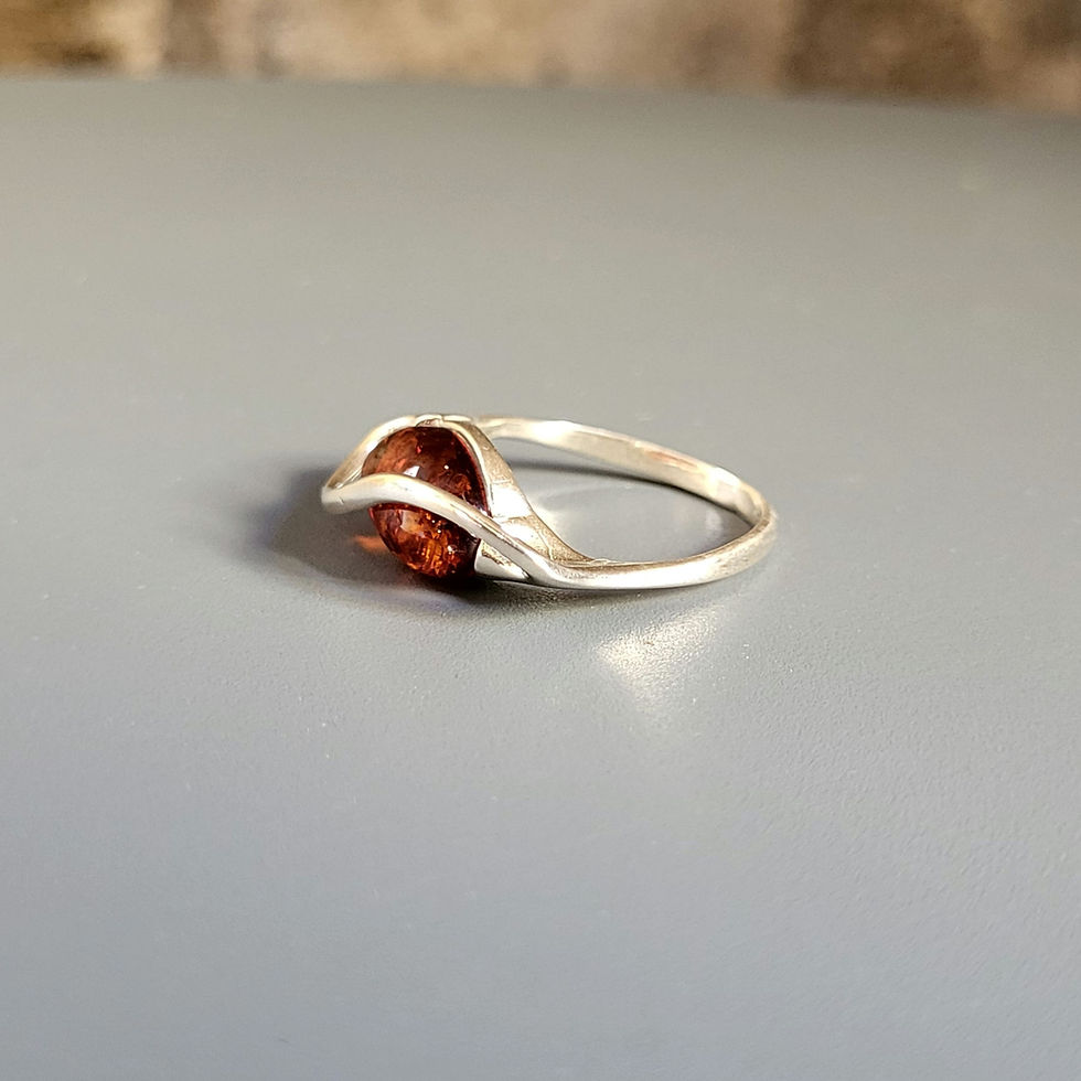 Miniature : Bague en ambre cognac et argent 925‰