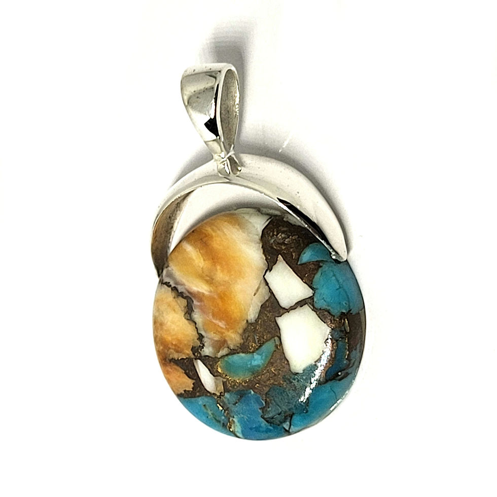 Miniatura: Pendentif turquoise spiny oyster ronde et argent 925‰