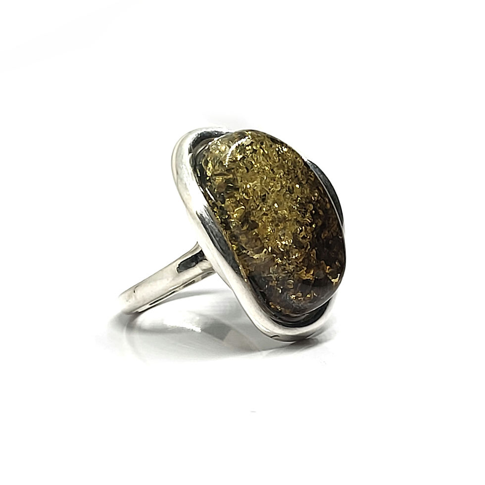 Bague en ambre vert sur argent 925‰