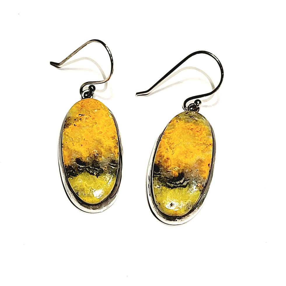 Boucles d'oreilles ovales en jaspe bourdon (bumblebee) et argent 925‰