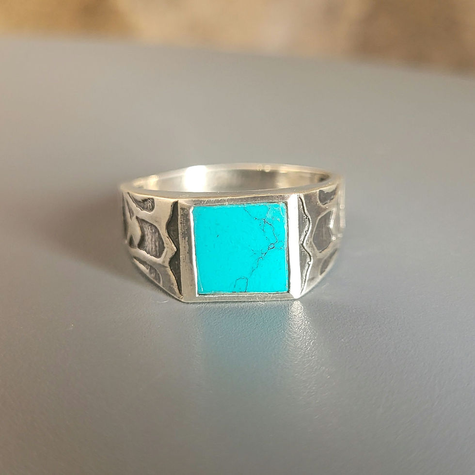 Miniatura: Chevalière turquoise carrée et argent 925‰/homme/vue de face