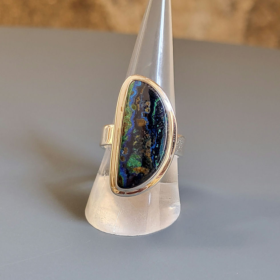 Bague demi-lune azurite/malachite et argent 925‰/gaiani.fr/vue fce