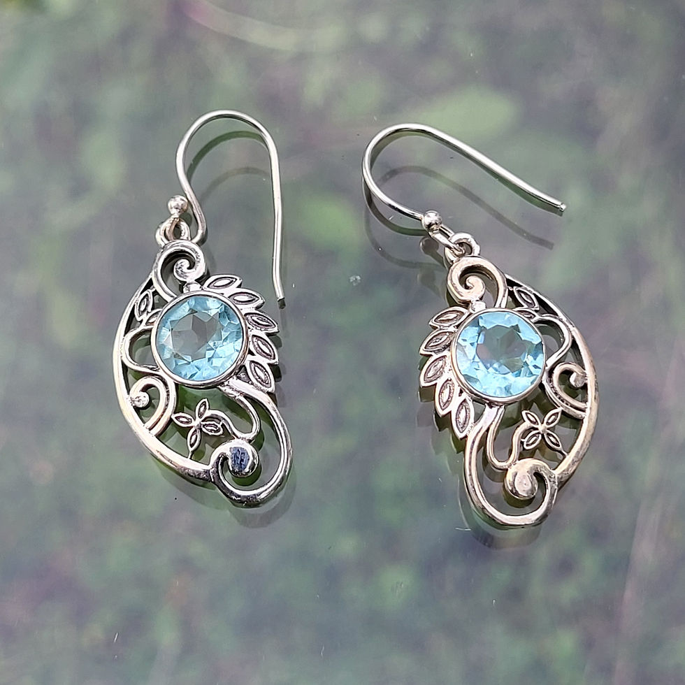 Miniatura: Boucles d'oreilles "Jardin de Zéphyr" en topaze bleue et argent 925‰