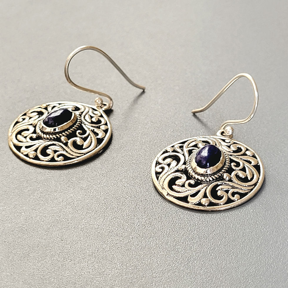 Miniatura: Boucles d'oreilles rondes en lapis-lazuli et argent 925‰