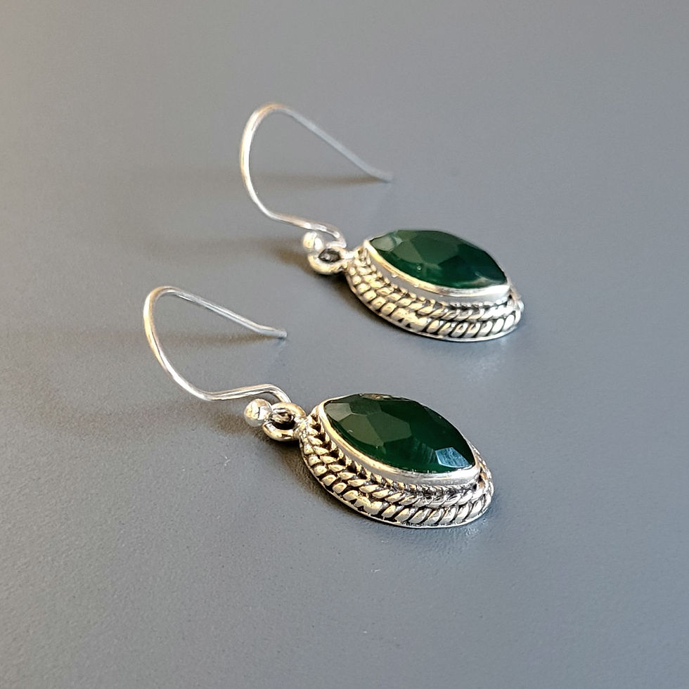 Miniature : Boucles d'oreilles onyx vert et argent 925‰