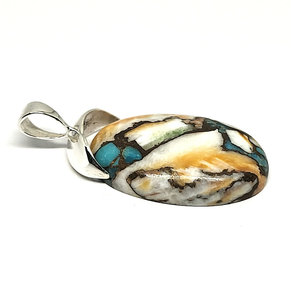 Miniatura: Pendentif turquoise spiny oyster ovale et argent 925‰