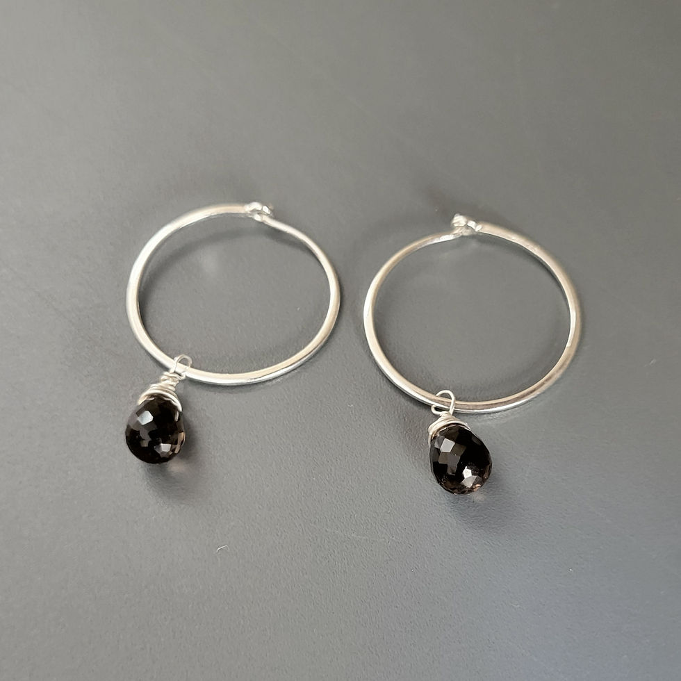 Miniature : Créoles avec goutte en quartz fumé et argent 925‰