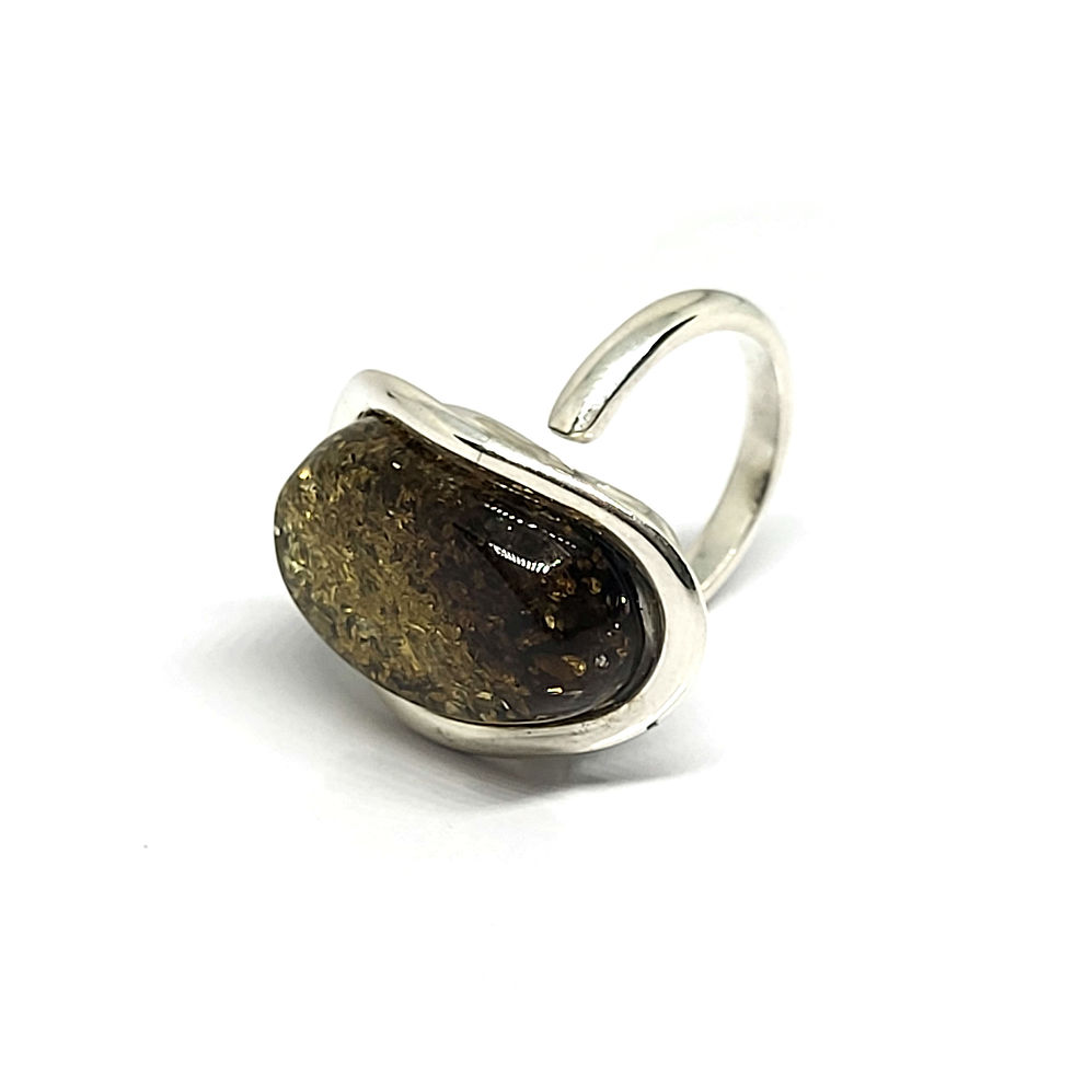 Thumbnail: Bague en ambre vert sur argent 925‰ 